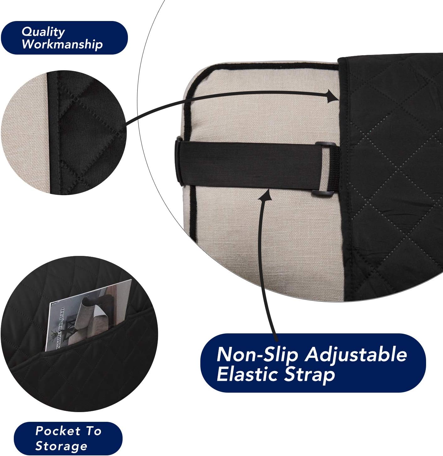 PureFit Reversible Sofa Cover Water Resistant Loveseat Couch Cover, Machine Washable Furniture Cover with Non-Slip Foam and Adjustable Strap for Dogs, Pets (Loveseat, Black/Beige)