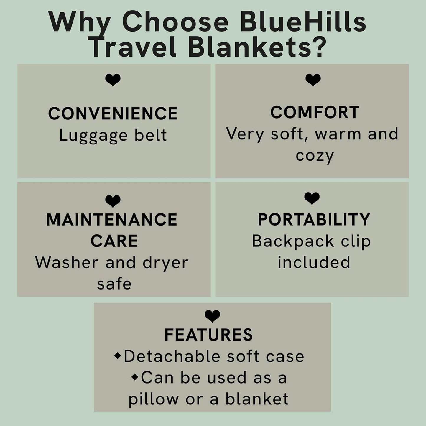 BlueHills Travel Blanket Pillow Rolled Premium Soft Plush Airplane Throw Traveling Essentials Compact in a Bag 70 X 48 inches for Long Plane Flight Portable Lightweight Grey Gray R01