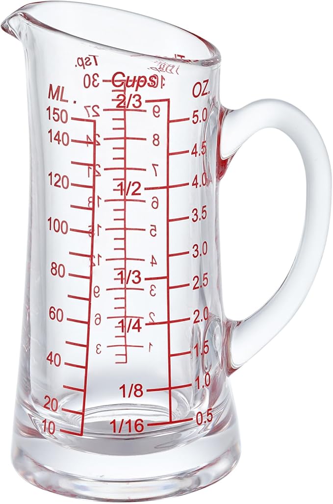 Ackers Glass Measuring Cup 5 Oz/150ml Shot Glass Measuring Cup with V-Spout,Insulated handle
