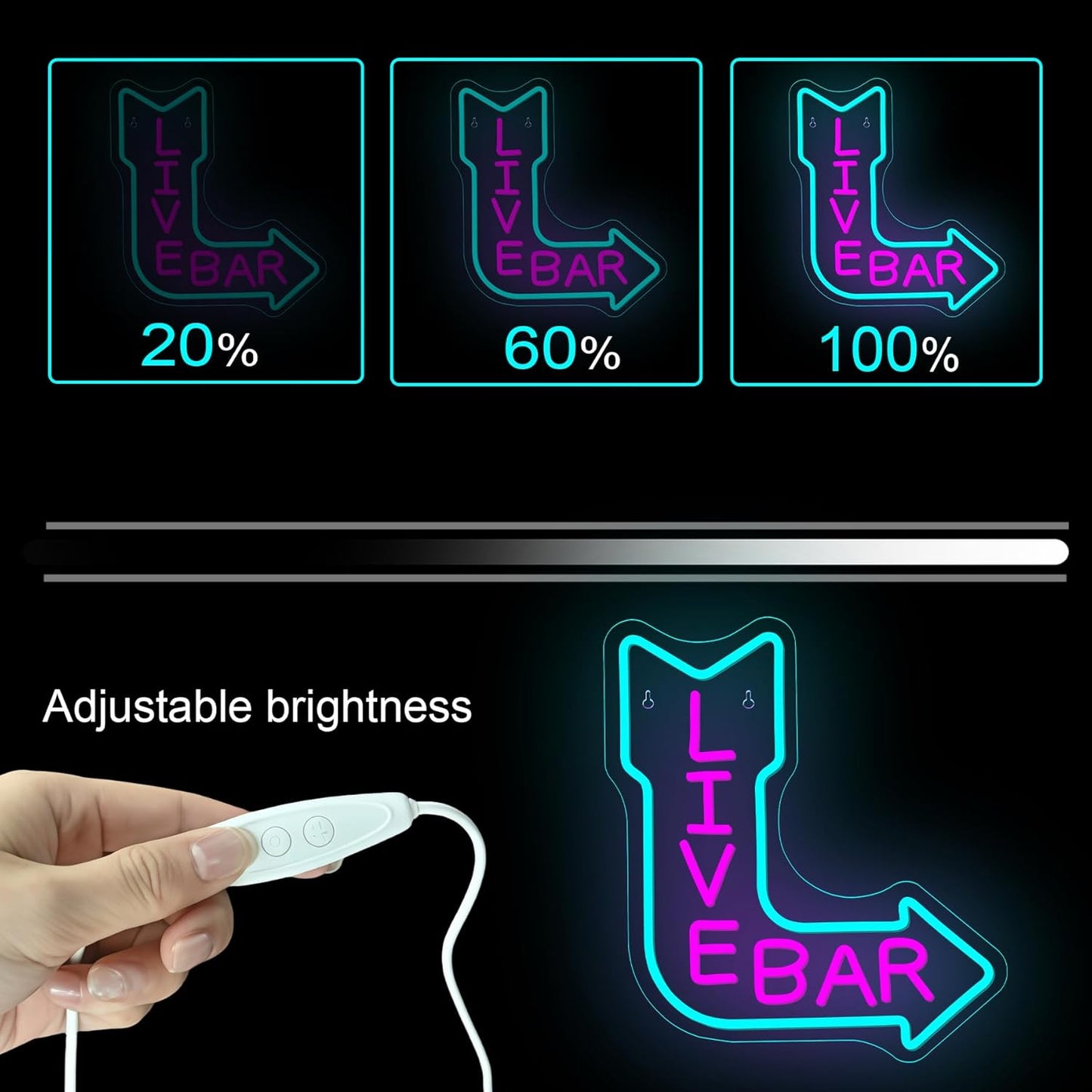NOSUN LIVE BAR Neon Sign for Wall Decor Man Cave Bar Beer Home Art Neon Light LED Neon Lights Signs with Dimmer for Bedroom Office Hotel Pub Recreation Room Sign