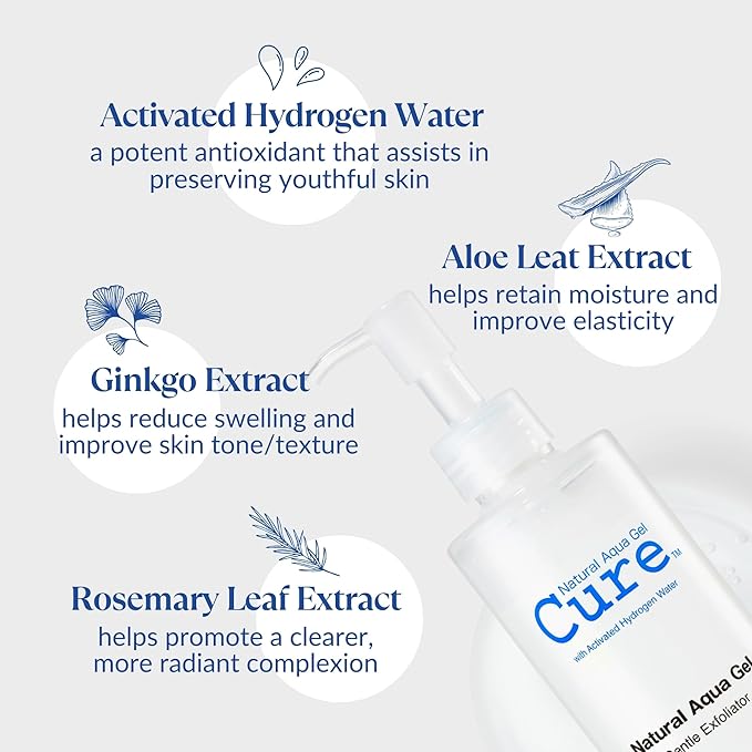 Cure by Toyo | Aqua Gel Gentle Exfoliator | Clear and Softer Skin | Non-Abrasive Face and Body Cleanser | Sensitive Skin | 2 Pack