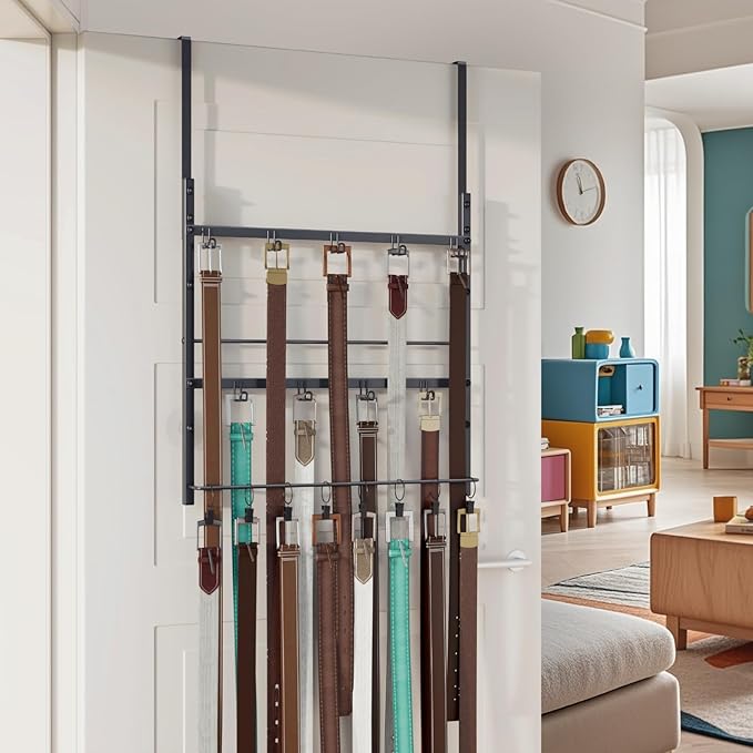 Consumest Over The Door Organizer - 3 Tier Door Hanger Hooks for Hanging Clothing, 24 Inches Long Coat Hanger for Bedroom, Bathroom, Laundry or Dorm Room, Black