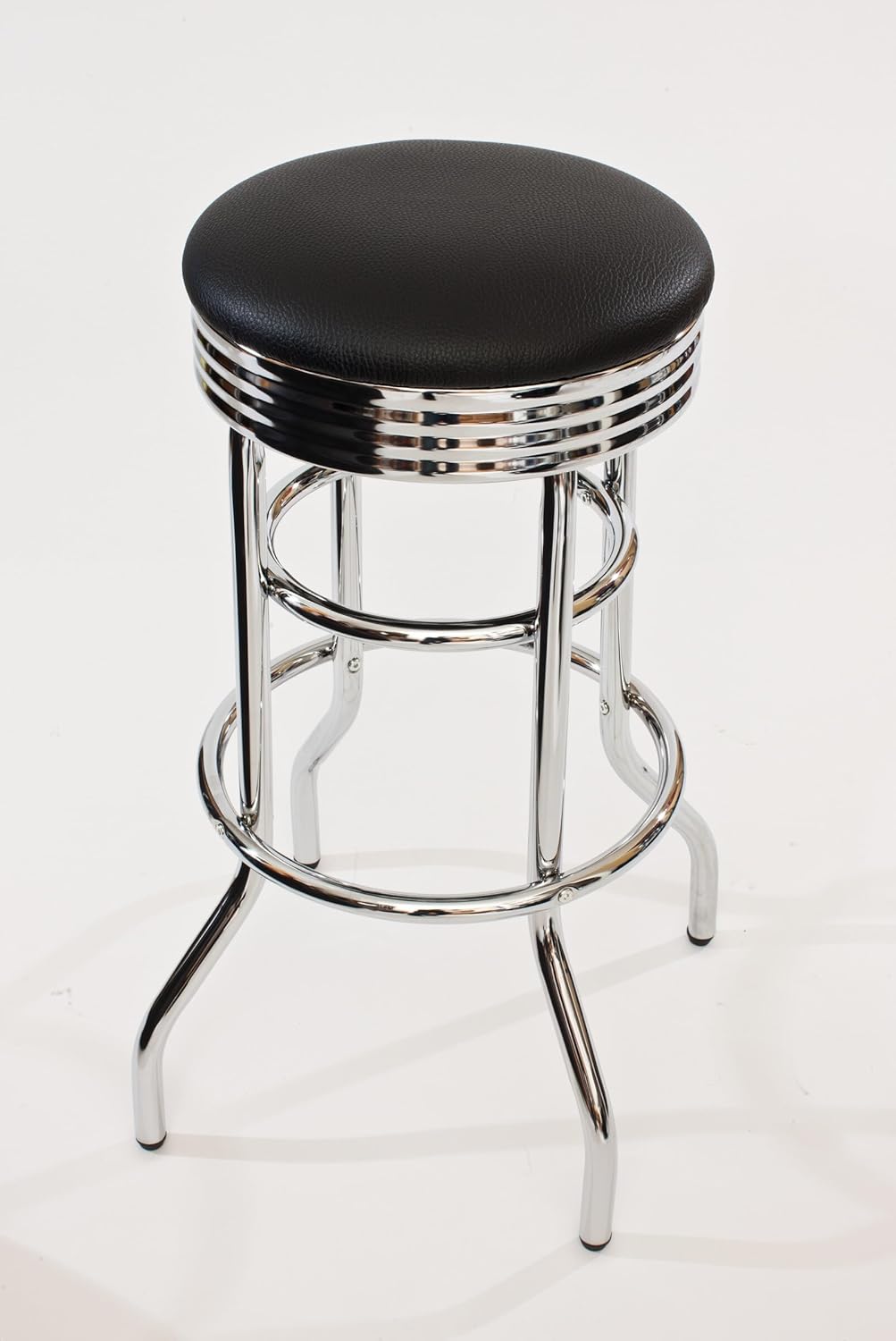 TRINITY Heavy Duty 30-Inch Backless Swivel Bar Stool for Kitchen, Garage, or Workshop, Chrome Finish with Faux Leather Seat, 2 Pack, Black