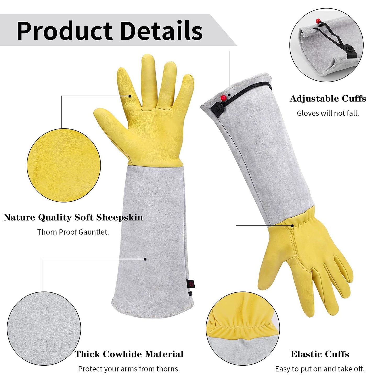 Gardening Gloves for Women/Men - Adjustable Cuff Goatskin Leather Elbow Long Sleeve Garden Gloves Gauntlet Puncture Thorn Proof Cactus Planting Rose Pruning Gloves Protective Work Gardener Gifts