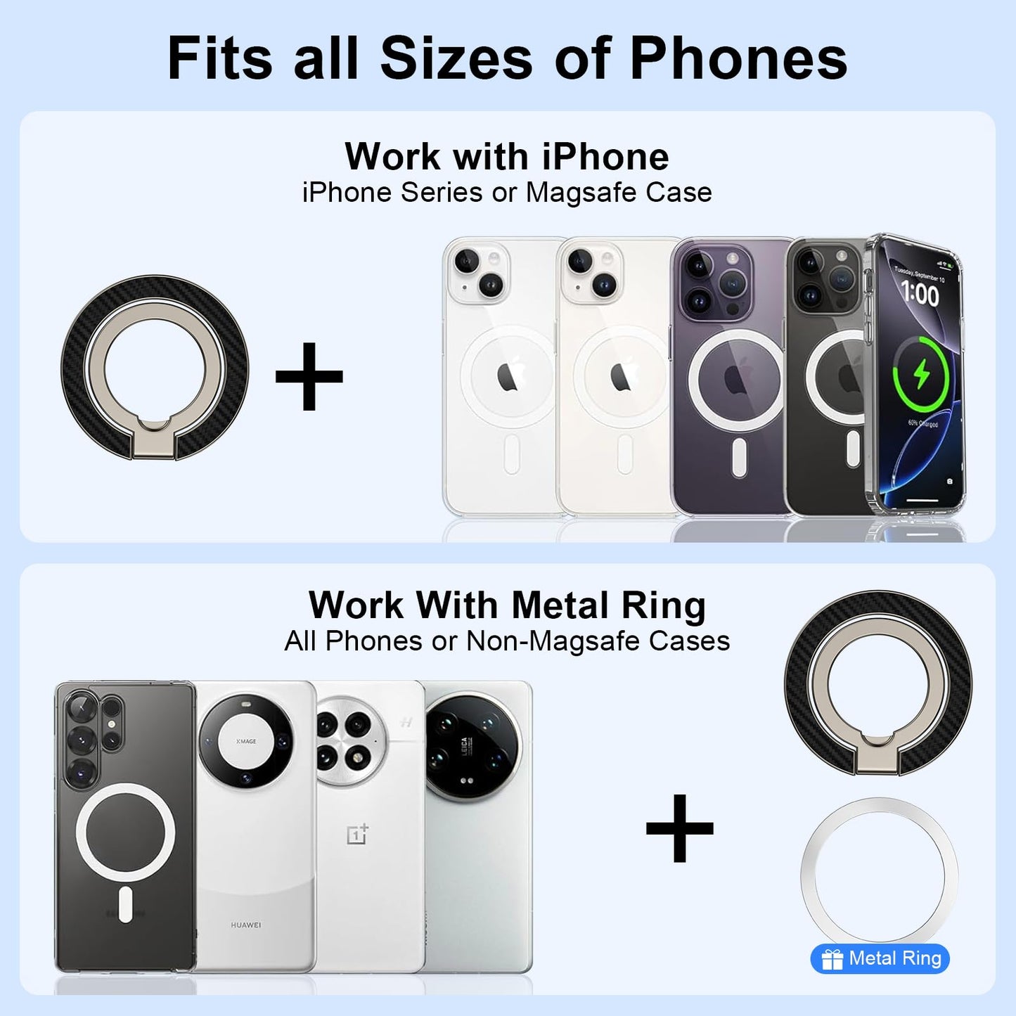 Magnetic Phone Ring Holder For Magsafe Dual-Side Magnetics, Removable Magsafe Phone Grip With Kickstand For Samsung Galaxy S25 S