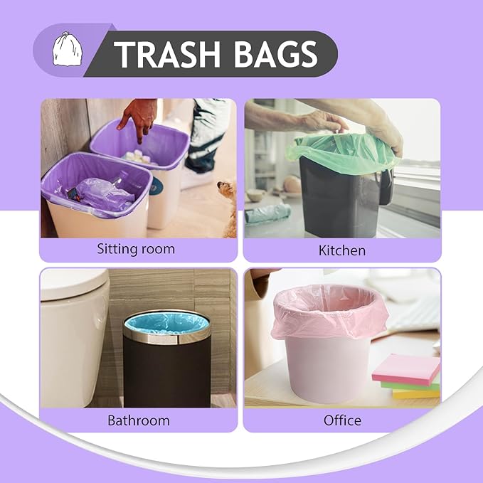 Small Trash Bags 2.6 Gallon 120 Count Strong Trash Bags Colorful Small Garbage Bags, Trash Can Liners for Bathroom Home Office Kitchen Bedroom, fit 5-10 Liter, 1,1.2,1.6,2,2.6,3 Gal,Multicolor