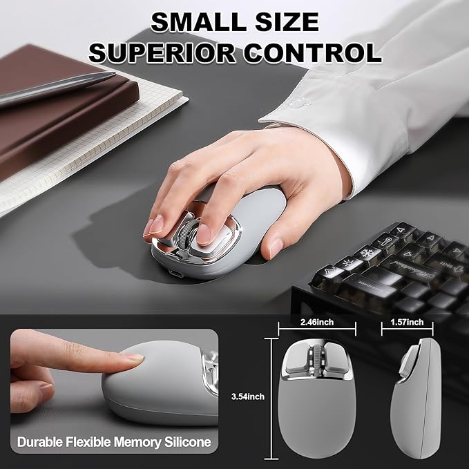 YUNZll C1 Silicone Wireless Mouse, Tri-Mode 2.4G/USB-C/Bluetooth Mouse, 4800 DPl Optical Tracking, 6 Adjustment Levels,Customize Mice for Laptop, Computer, iPad, MacBook (Gray Silver)