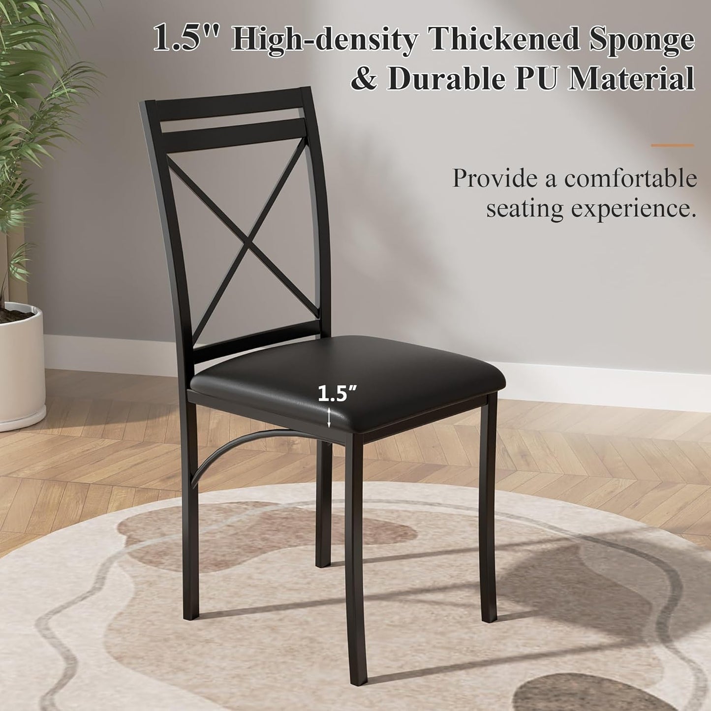 VECELO 5 Piece Dining Table Set for 4, Faux Marble Dinette with Chairs for Kitchen, Breakfast Nook, Small Space, Dark Black