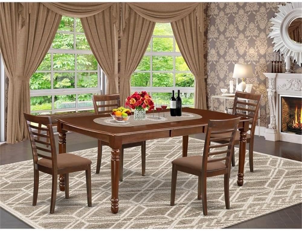 East West Furniture DOML5-MAH-C 5 Piece Dining Room Table Set Includes a Rectangle Kitchen Table with Butterfly Leaf and 4 Linen Fabric Upholstered Dining Chairs, 42x78 Inch, Mahogany
