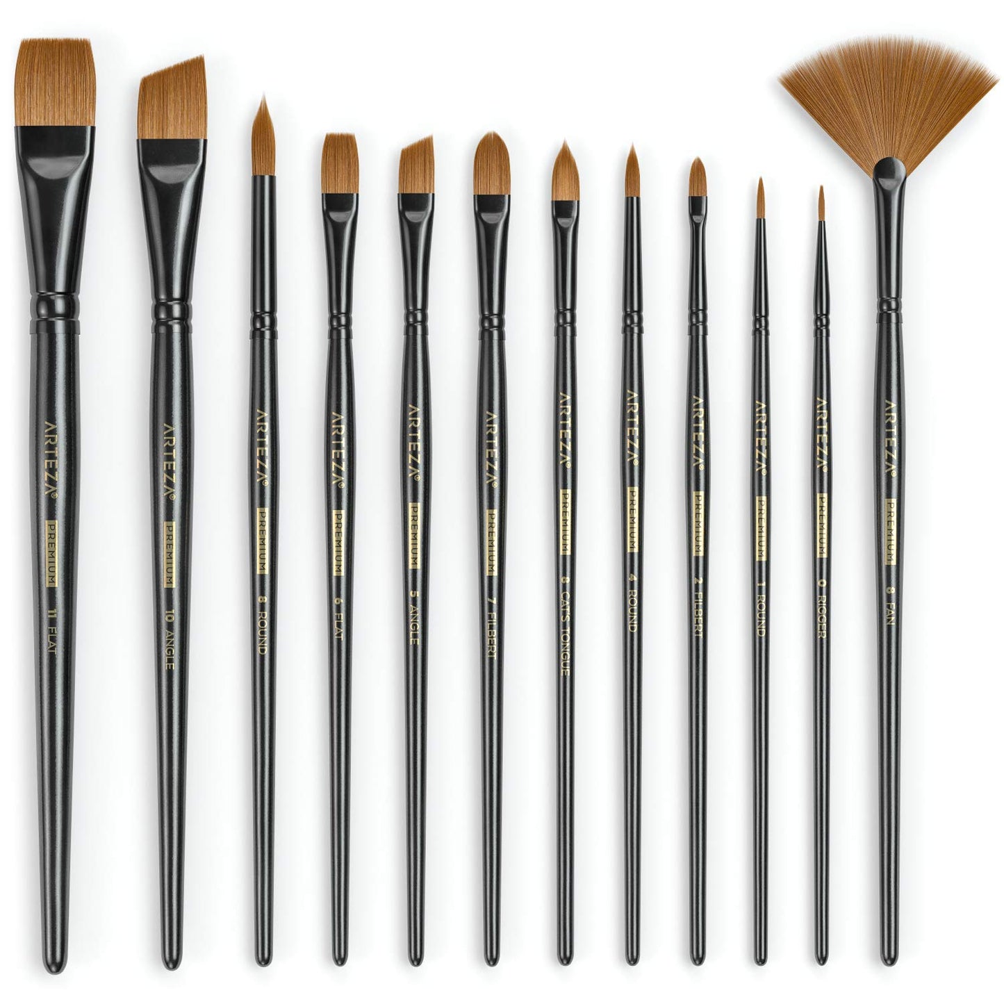 ARTEZA Paint Brushes Set of 12, Acrylic and Oil Paint Brushes with Synthetic Hair, Rust-Resistant Ferrules and Birch Wooden Handles for Canvas, Crafts, Blending, Layering, and Detail Work