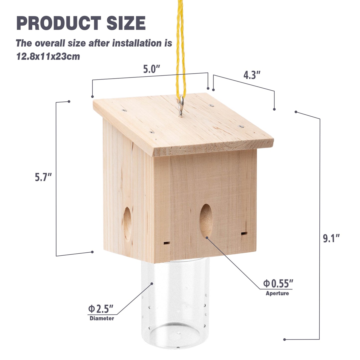 Carpenter Bee Trap for Outside - Pentroof Style Nature Hanging Wood Carpenter Bee Traps Outdoor - Best Bee Trap - Insect Traps with Removable Vault (1 Pack)
