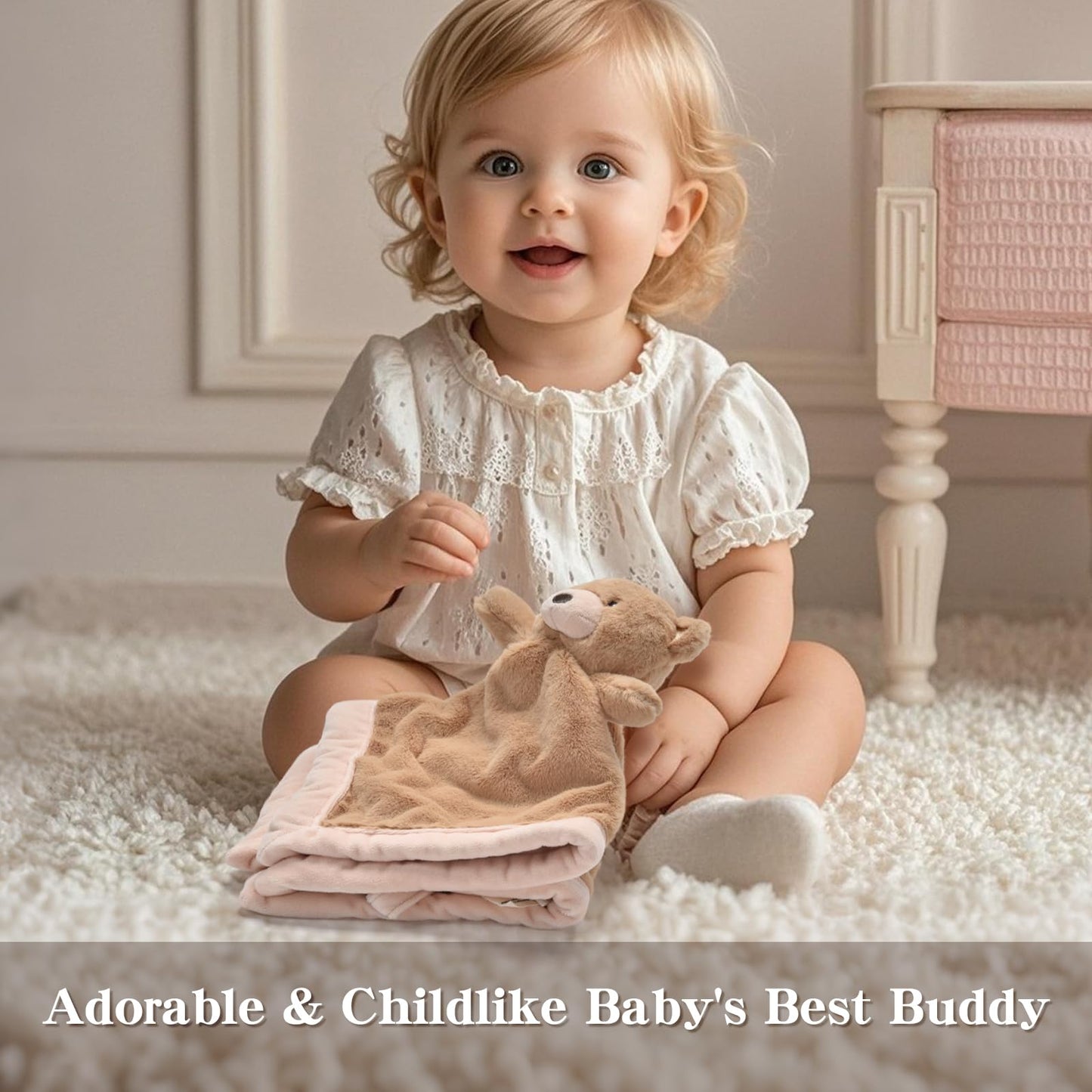 Baby Bear Security Blanket, Soft Loveys for Babies, Lovey for Newborn Boys and Girls, Gender Neutral Security Blanket with Stuffed Animal, Baby Snuggle Toy