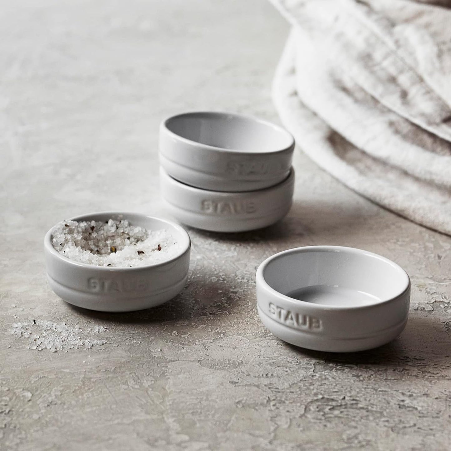 STAUB Ceramic Dinnerware 4-pc Condiment Dish Set - White