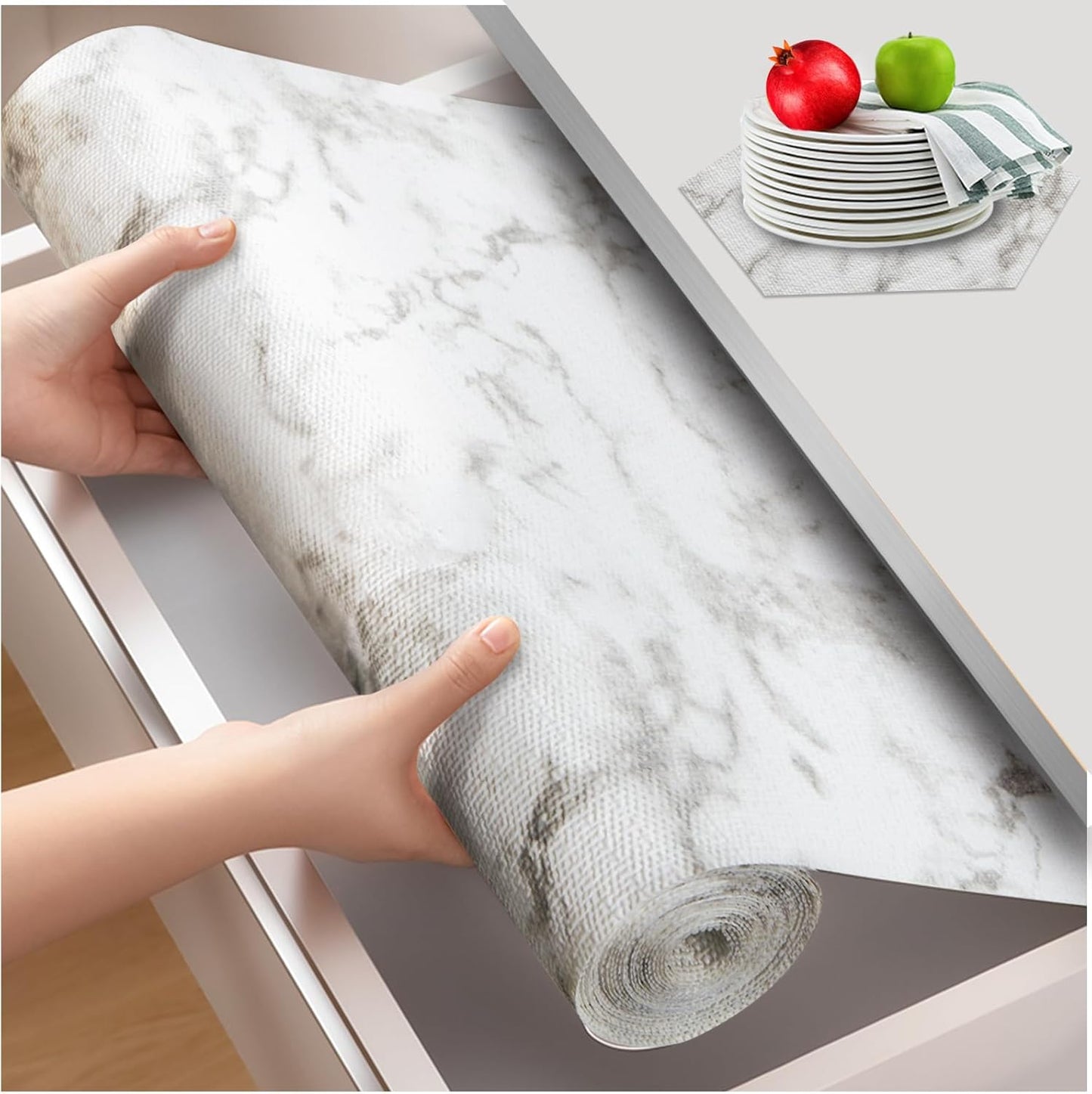 Beautysaid Shelf and Drawer Liner for Kitchen Cabinet, Non Adhesive Non Slip Shelf Paper Waterproof Washable Thickened for Dresser Pantry Shelve Bathroom Protector Liner(Marble,12 in x 20 FT)