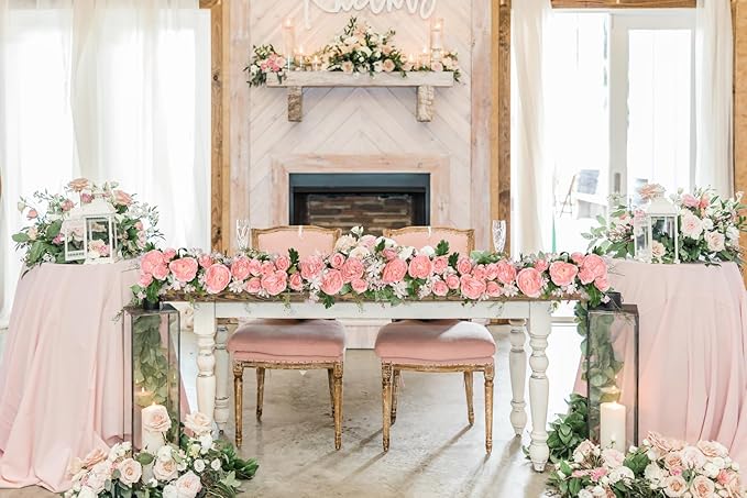 DearHouse 2Pack Artificial Peony Flower Garland - Silk Peony Garland with Pink Flowers for Wedding Party Table Decoration,6ft/Strand
