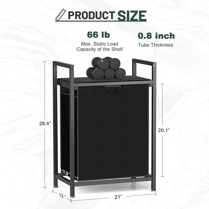Laundry Sorter with Removable Bag, 16 Gallons Laundry Hamper with Adjustable Feet, Laundry Basket for Laundry Room, Bathroom and Bedroom(Charcoal Black)
