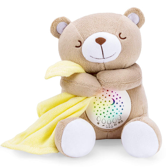 BEREST Rechargeable Baby Sleep Soother Bear, Nursery Decor Night Light Projector, Mom's Heartbeat Cry Sensor Lullabies White Noise Sound Machine, Toddler Crib Sleeping Aid Toys for Shower Gifts