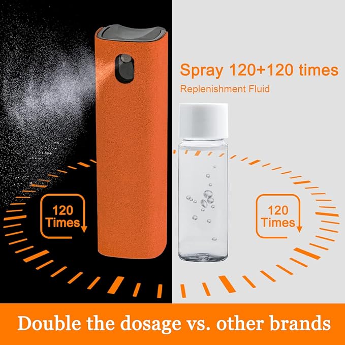 Screen Cleaner Touchscreen Mist Spray, walrfid Cleaning Kit for Electronic Smart Phone TV, Laptop, Tablet, PC, Computer Monitor Flat LCD, Eyeglasses, Compatible with iPhone iPad MacBook Pro (Orange)