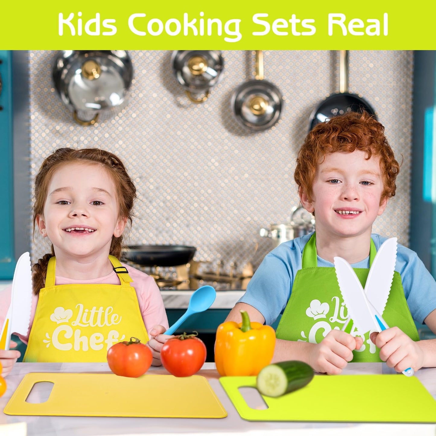 Fingertip WD 41 PCS Kids Cooking Sets Real, Toddler Kitchen Tools Kids Baking Set Kids Chef Set with Apron, Knives, Kids Baking Kit, Toddler Cooking Set for Boys and Girls
