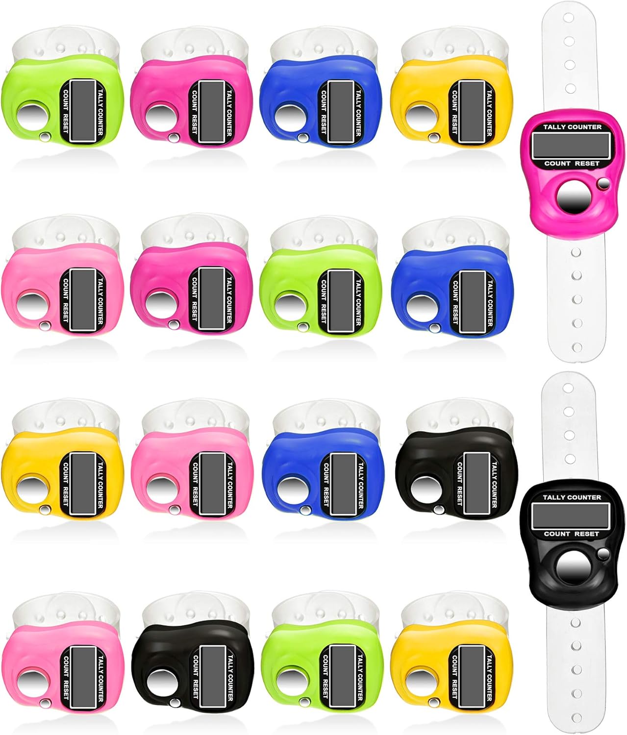 Tatuo 18 Pieces Hand Tally Counter 5 Digital Finger Counter Clickers Resettable Lap Handheld Mechanical Number Click