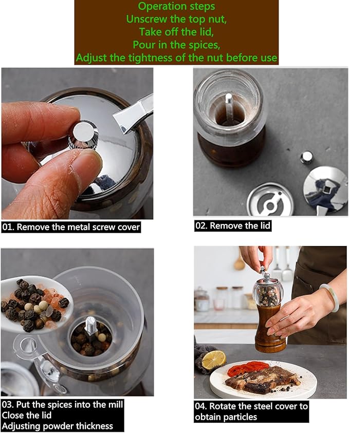Pepper Mill Set, Manual Pepper Mills, Classical Hand Shake Wooden Pepper Grinder Set or Salt Grinder, Salt Mills Ceramic Blades Metal Handle, Enjoy Fresh Ground spices (Antique 1pcs-5in)