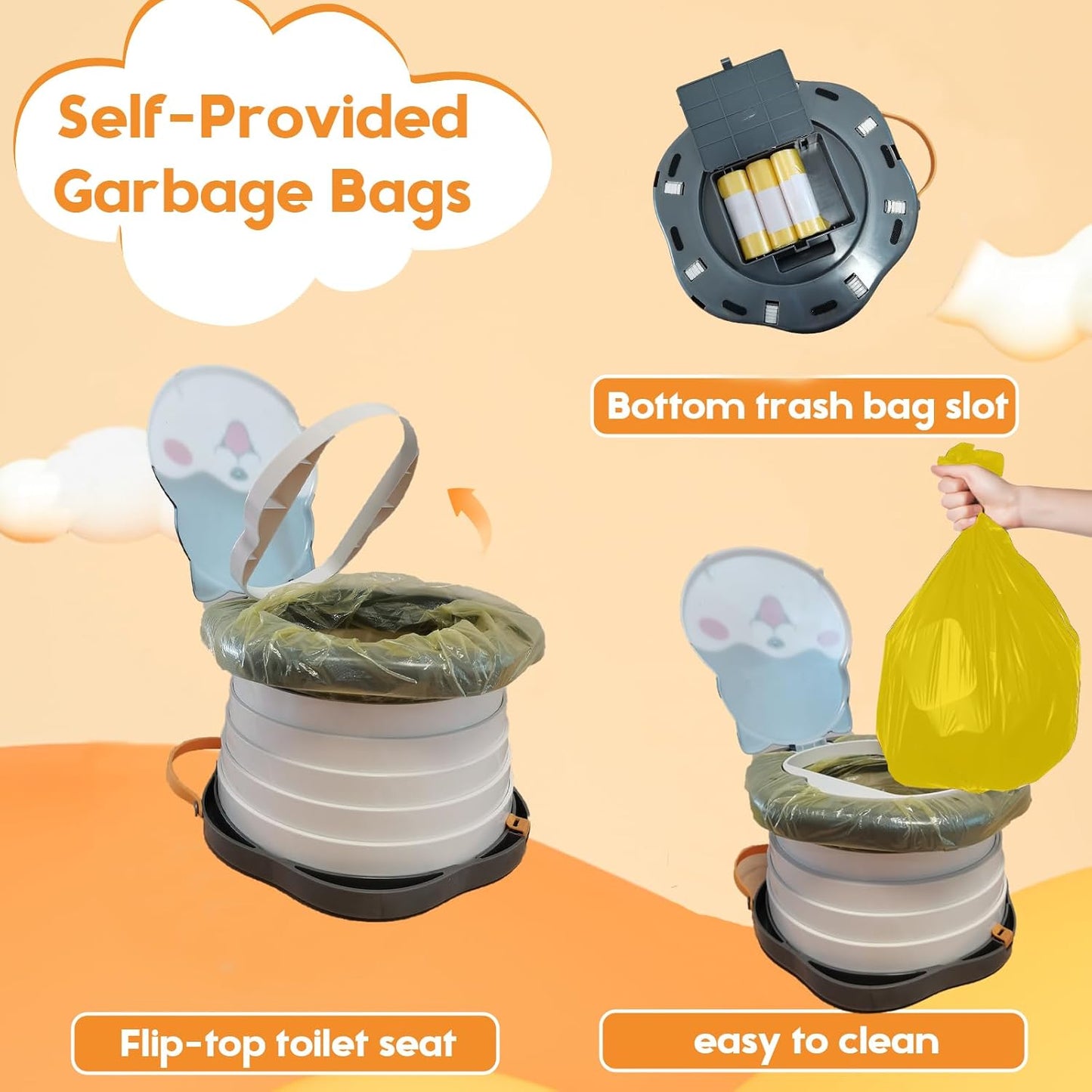 SunnySmile Toddler Travel Potty,Kids Portable Potty,Applicable to Travel,Camping, Outdoor, Indoor,with 45 Potty Bags,Cartoon Design, Children Will Like it More