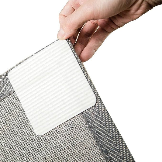 4PCS Rug Pad Grippers, Non Slip Rug Tape Grip Carpet Corner for Hardwood Floors and Tiles, Double Sided Rug Stickers Accessories for Area Rugs to Keep Area Rug Flat