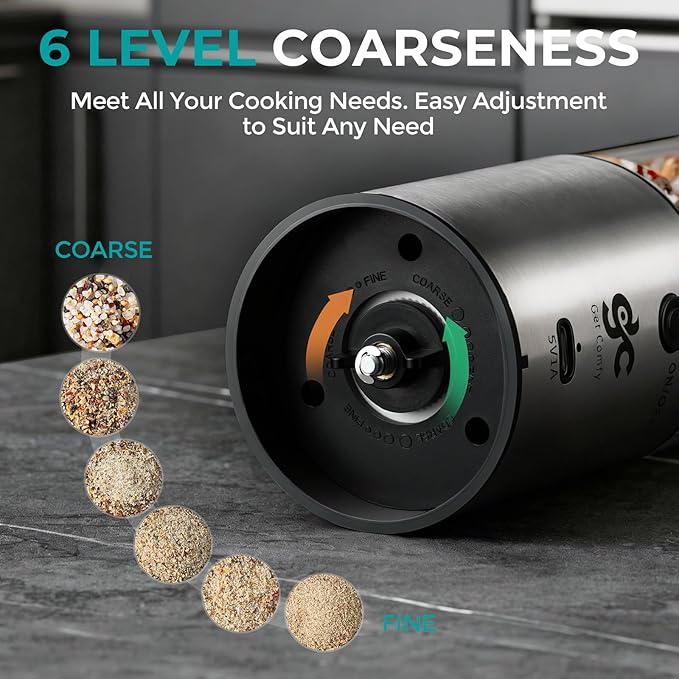 Electric Salt & Pepper Grinder Set One-Handed Automatic Pepper Mill with LED Light Adjustable Coarseness Large-Capacity Refillable Mill Durable Ceramic Core Battery Powered Seasoning Grinder for Home