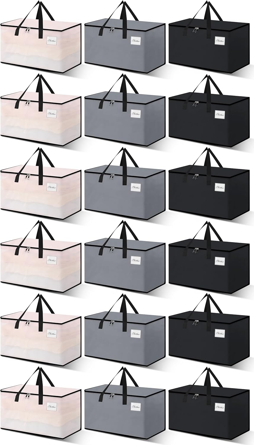 Heavy Duty Moving Bags and Moving Boxes - Extra Large Packing Bags and Storage Totes, Collapsible and Foldable Option for Moving and Storage, Multicolored, 93 L - 18 Pack