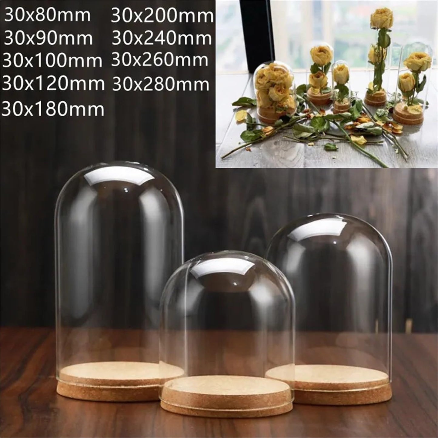 10X Da30mm Glass Bottle Terrarium Jar Cork Base Dome Dust Cover DIY Specimen Succulent Plant Micro Landscape Flower Vase Display(30x80cm)