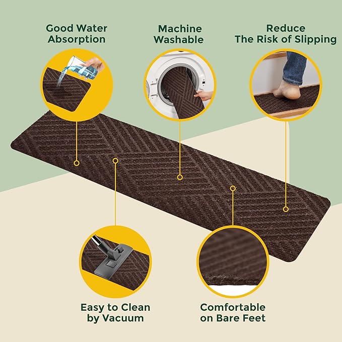 MBIGM 8 X 30inches, 15 in Pack, Non-Slip Carpet Stair Treads Non-Skid Safety Rug Slip Resistant Indoor Runner for Kids Elders and Pets with Reusable Adhesive, Brown Weave