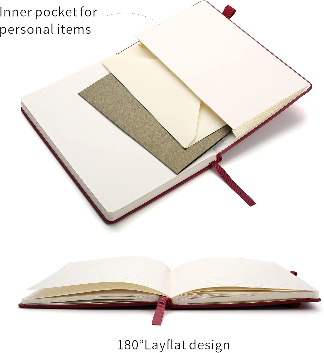 Deziliao Lined Journal Notebooks with Pen Loop, Hardcover Notebook Journal for Work, 100Gsm Premium Thick Paper with Inner Pocket, Medium 5.7"x8.4", （Red, Ruled）