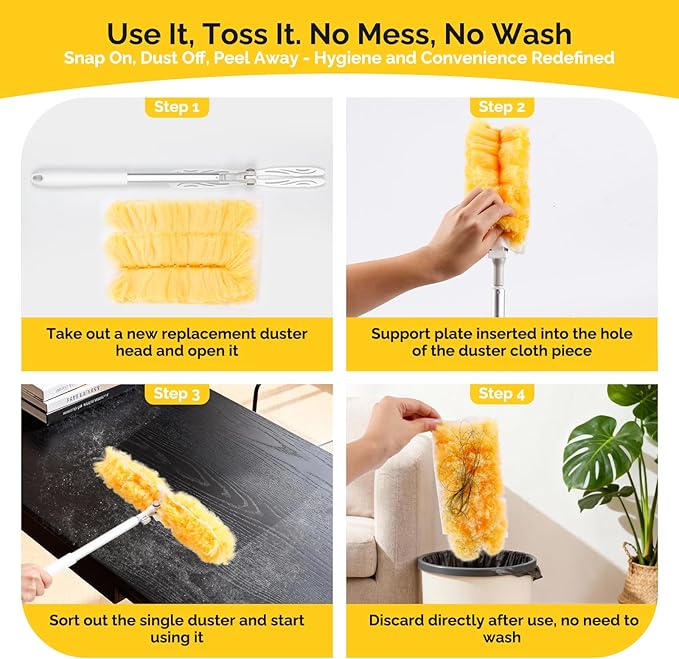6 FT Extendable Duster Handle with 20 Pcs Refills, Heavy Duty Starter Kit Compatible with Swiffer, Disposable Microfiber Dusting Pads for Ceiling, Fan, Window & Hard to Reach Areas Cleaning