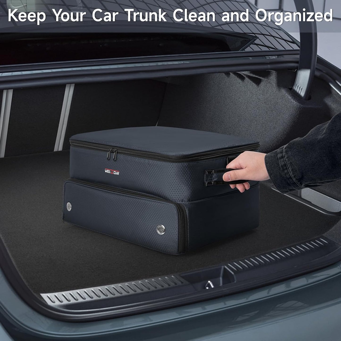 ANILD Golf Trunk Organizer, 2 Layer Golf Storage Case with Separate Ventilated Compartment for 2 Pair Shoes, for Balls, Tees, Clothes, Gloves, Accessories, Golfer Gifts