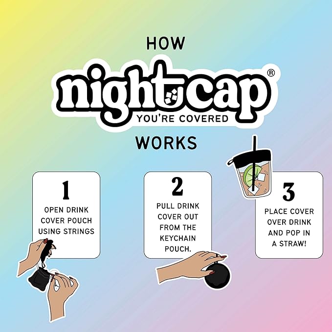 NightCap - The Original Drink Cover Scrunchie, as seen on Shark Tank - Anti Spike Drink Covers - Drink Protector Scrunchie for Women - Fits Most Cups & Glasses, Reusable - Black
