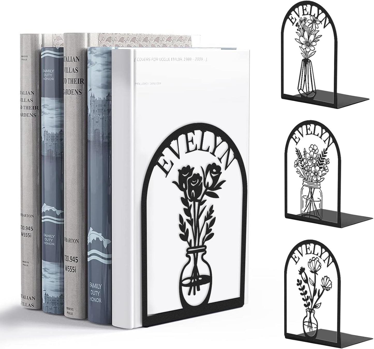 Custom Name Metal Book Ends 2 Pcs, Unique Bookends for Shelves Room Decorative, Heavy Duty Metal Bookends, Non-Slip Book Stopper, Book Shelf Holder for Home Office School, Book Lovers Gifts