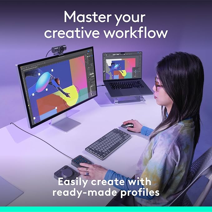 Logitech MX Creative Console, 9 Customizable LCD Keys, Stream Deck Accessories,Connectivity Technology USB-C, Control Dial for Graphic Design, Zoom, Spotify - Graphite, 3-Month Adobe Cloud Membership