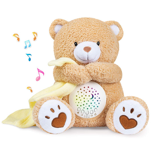 BEREST Baby Sleep Soother Bear, Mom's Heartbeat & Lullabies White Noise Machine, Nursery Decor Night Light Projector, Toddler Crib Sleeping Aid, Newborns Shower Gifts Portable Teddy