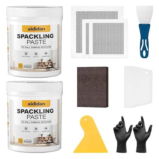 12.2oz Drywall Hole Repair Kit, A One-Stop Solution for Your Wall Problems (Wall Repair Putty/Wall Patches/Sanding Sponge/Putty Knife/Scrapers/Gloves) for Quickly Repairing Wall Problems (2 Pack)