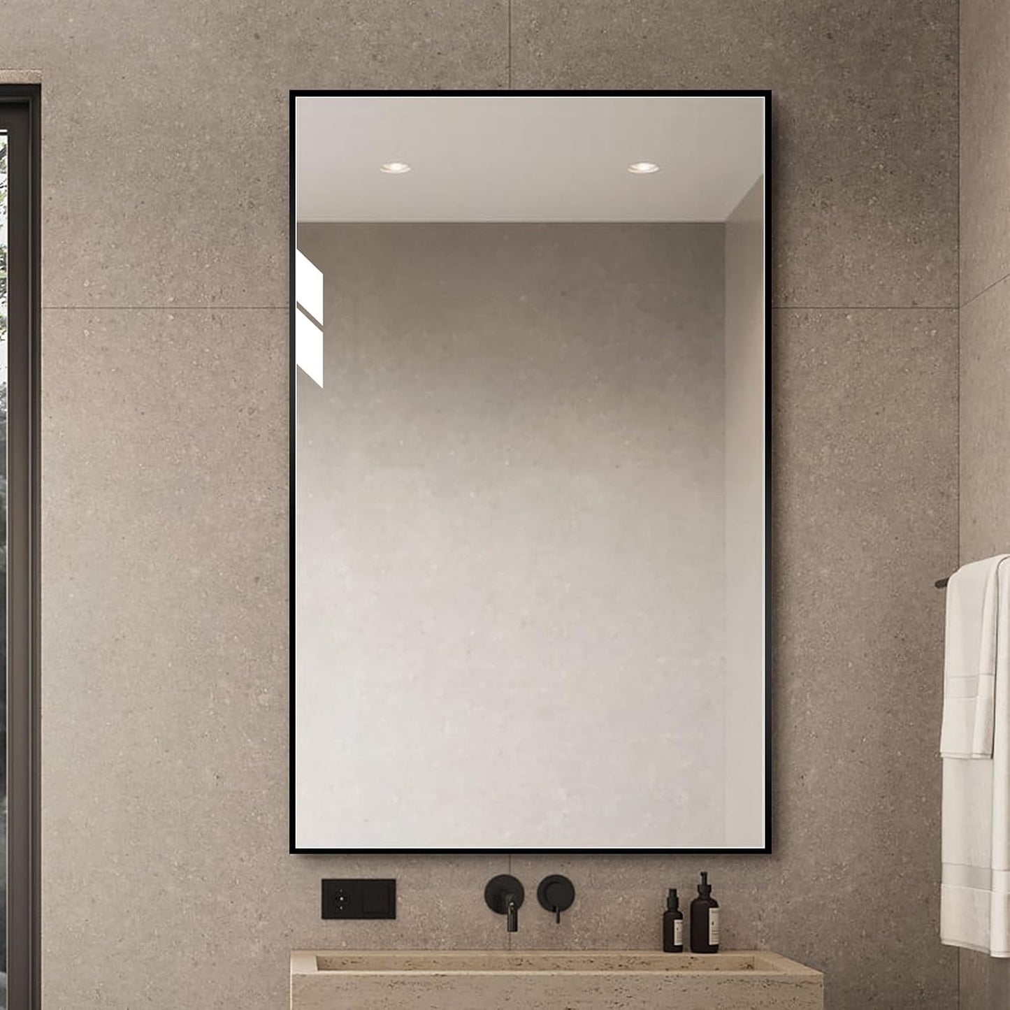 Black Bathroom Mirror for Wall, Rectangle Mirrors with Metal Frame, Modern Vanity Wall Mirror Decor for Entryway Hangs, Bathroom Living Room Horizontal or Vertical (Black, 36" L x 30" W)
