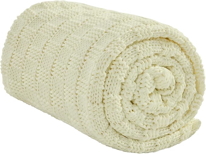Knitted Weighted Blanket for Adult, No Beads Heavy Blanket 60” x 80'' 10lbs, Breathable Chunky Knit Blanket, Cooling Weighted Blanket for Hot Sleepers, Christmas Home Decor (Cream White)