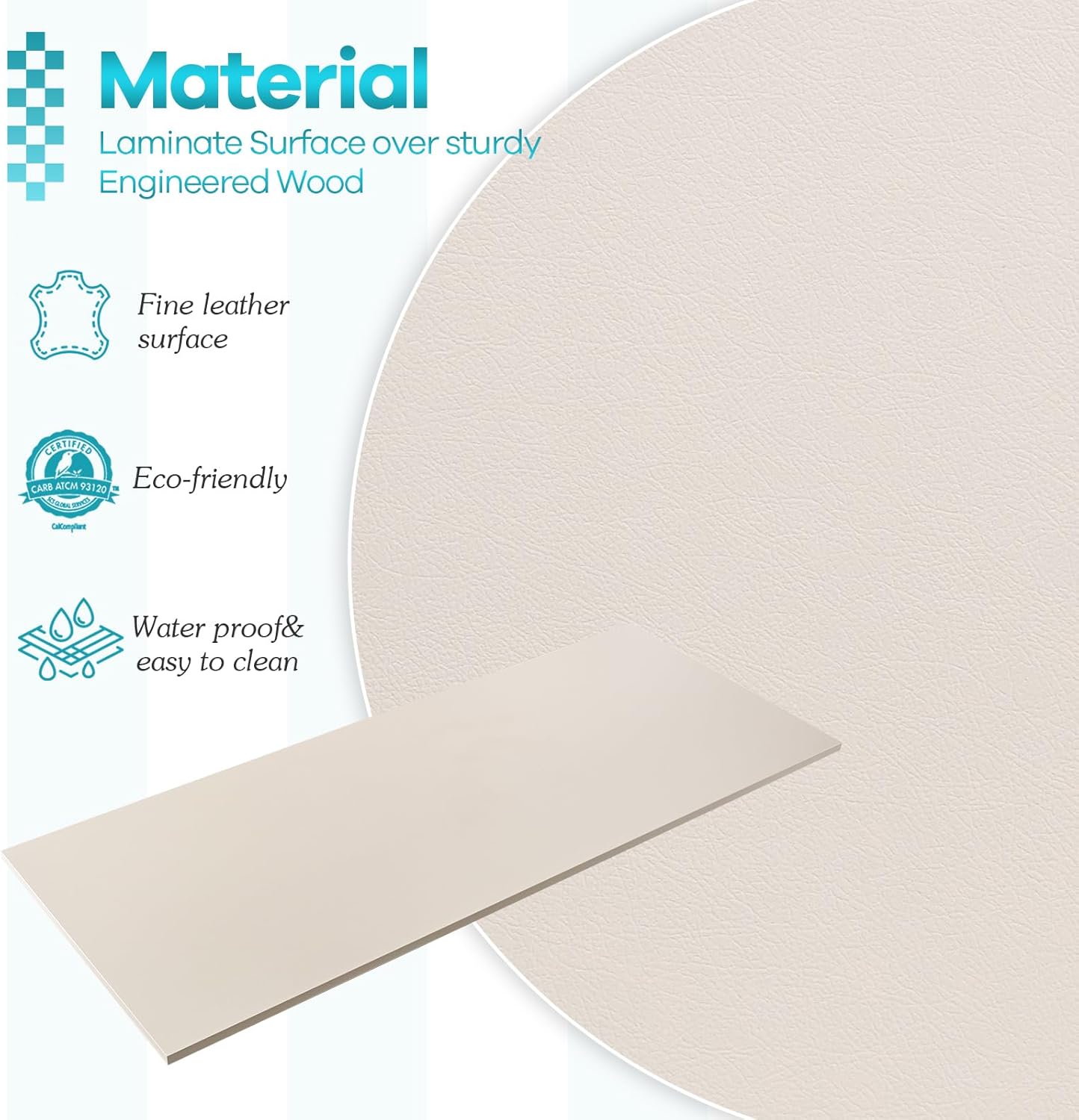 Kaboon Universal Tabletop 45"x20", Solid One-Piece Melamine Table Top, L-Desk Floating Desk DIY, Home and Office, Leather/Ivory