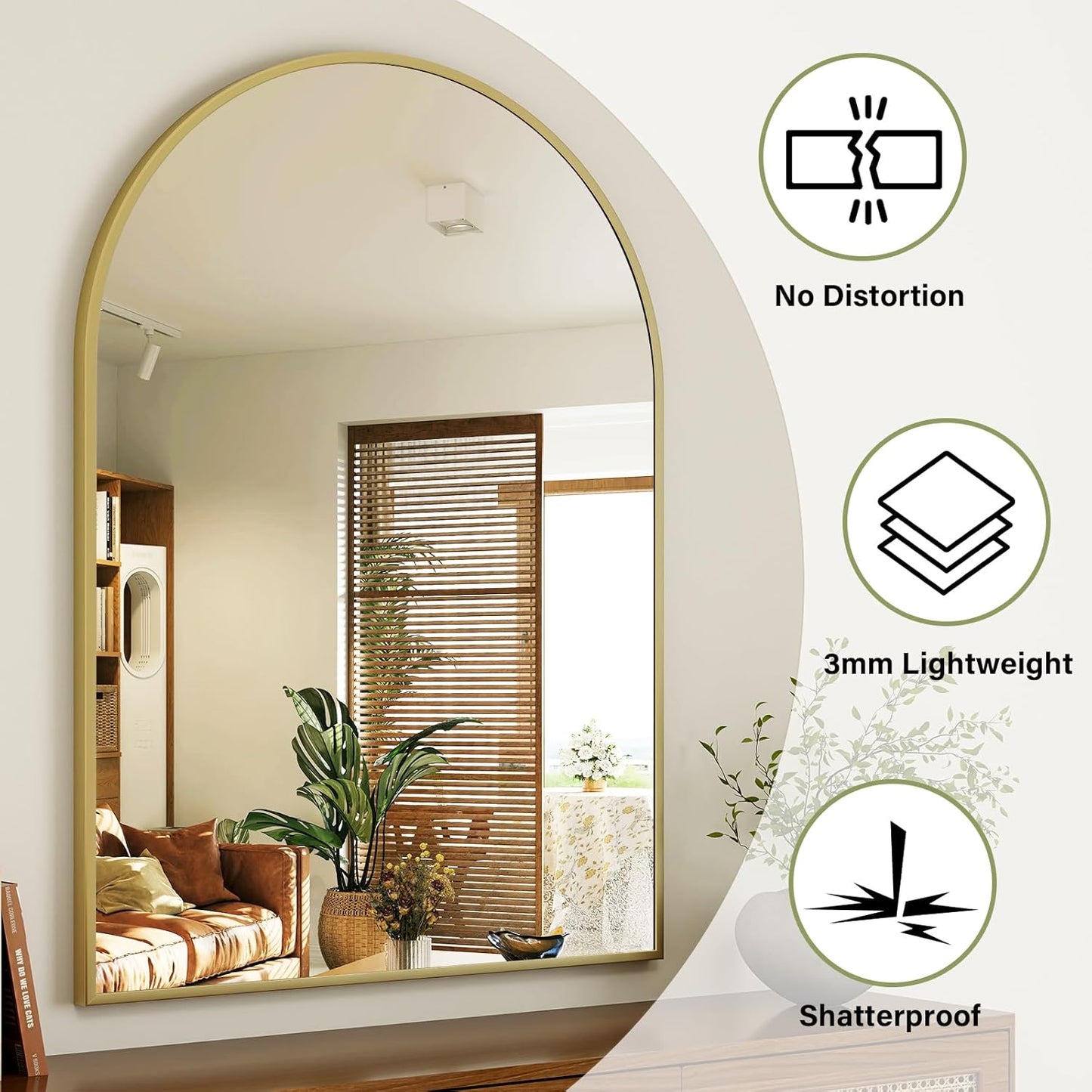 Arch Bathroom Mirror, 26x38 inch Arched Bathroom Mirror/Wall Mounted Vanity Mirror - Arch Metal Frame Wall Mirror for Bathroom Bedroom Living Room, Gold