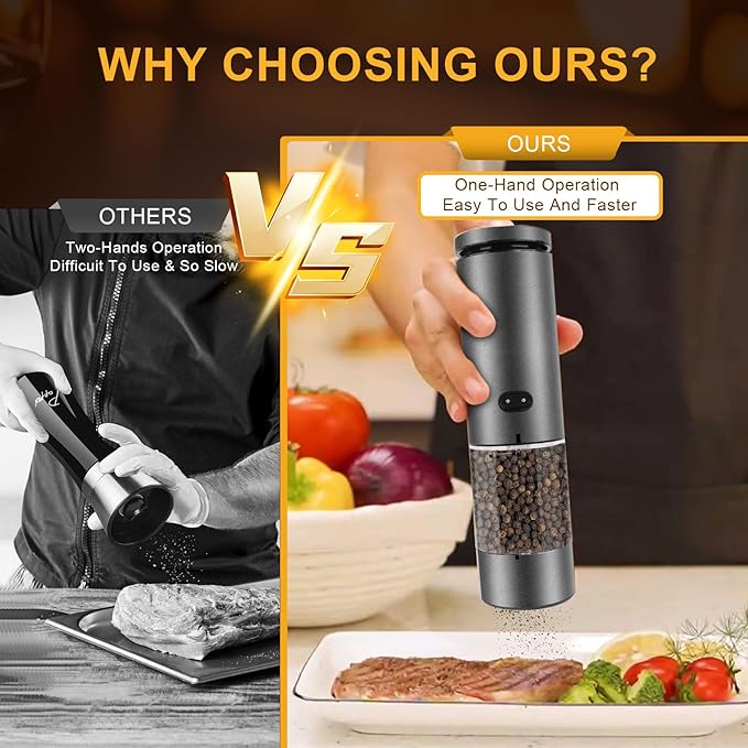 Electric Salt and Pepper Grinder Set Rechargeable, External Adjustable Coarseness, Automatic Salt & Pepper Shakers Mills, Kitchen Gadgets,Stocking Stuffers Christmas Cooking Gifts for Adults Men Women