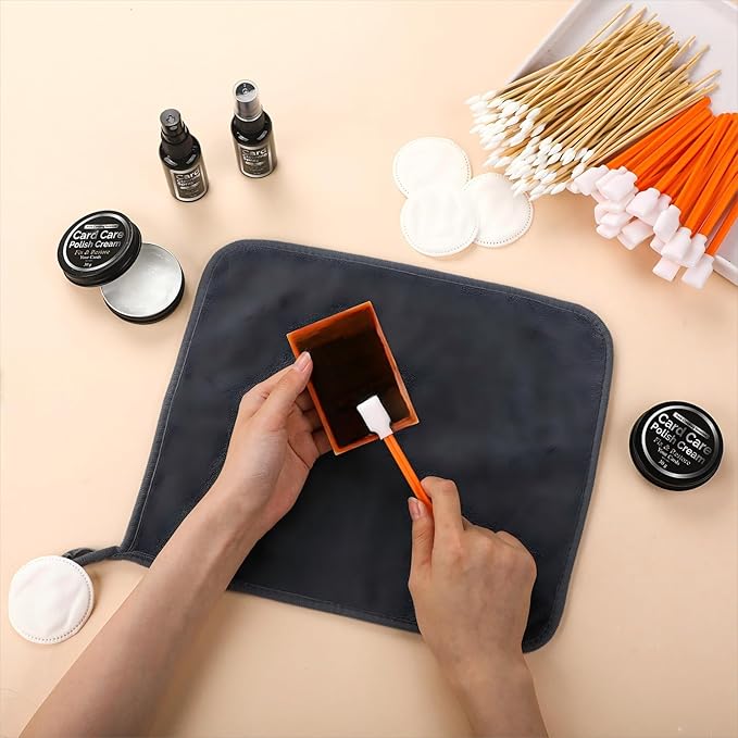 Nuanchu 607 Pcs Card Cleaning Kit Trading Card Repair Kit Includes Cleaning Spray Polishing Paste Cotton Swab Cotton Disc and Microfiber Cloth with Instruction for Scratch Surface Care Tool Accessory