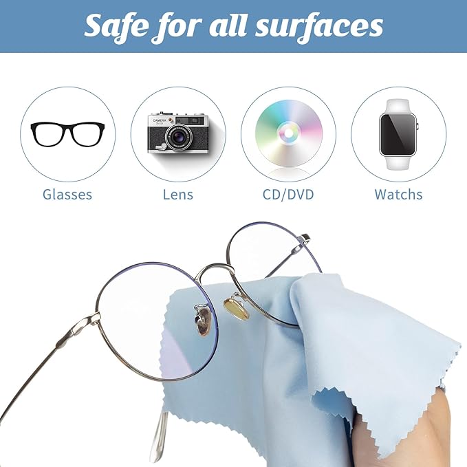Treela 200 Pcs Microfiber Glasses Cleaning Cloth 6 x 7'' Eyeglasses Cleaner Wipes Lens Screen Cleaning Cloth for Glasses, Cameras Lens, Cell Phone, LCD TV Screens, Laptops, Tablets(Light Blue)