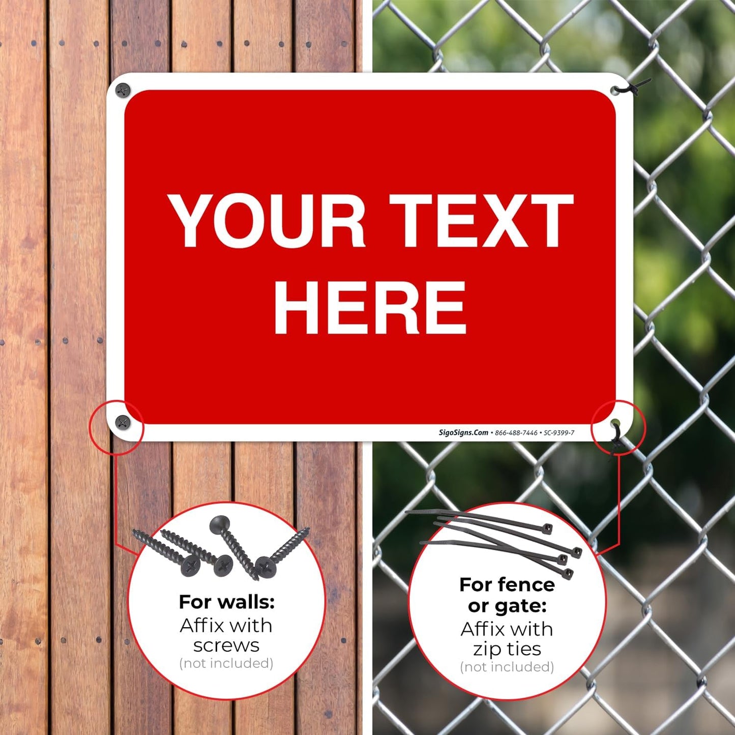 Personalized Custom Red Background Customize for Office, Business, Workplace, Home, Airbnb, Delivery Sign, 10x7 Inches, Rust Free .040 Aluminum, Fade Resistant, Made in USA by Sigo Signs