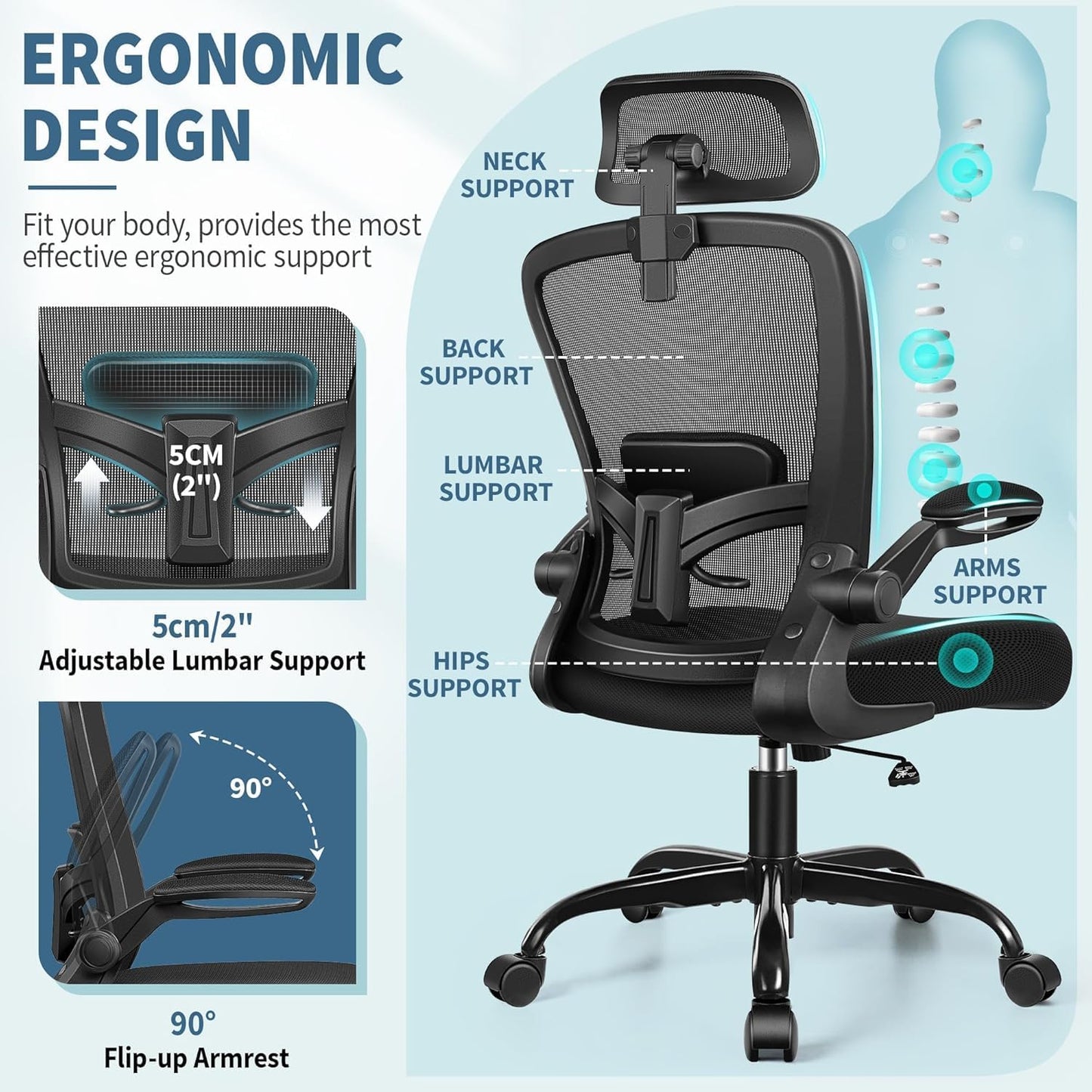 FelixKing Ergonomic Office Chair, Headrest Desk Chair with Adjustable Lumbar Support, Home Office Swivel Task Chair with High Back and Armrest, Adjustable Height Gaming Chair(Black),Pack of 10