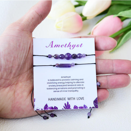 THSOGO 2Pcs Amethyst Anxiety Relief Bracelets Empath Protection Energy Protection Natural Stone Healing Crystal Beads Bracelets for Women Girl Gifts for Friends Daughter Mom