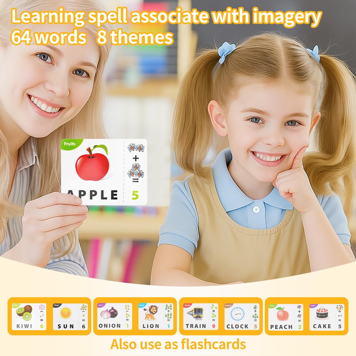 DEGIDEGI Educational Toys for Kids Ages 3-8, Matching Letter Spelling Game ABC Math Learning, Xmas Birthday Party Gifts for 3 4 5 6 7 8 Year Olds Boys and Girls Yellow